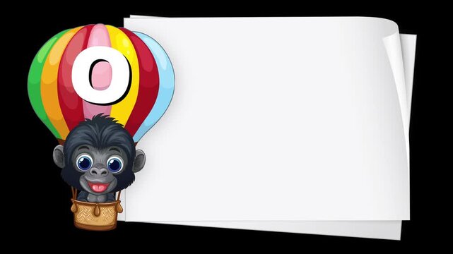 Cartoon Gorilla in Hot Air Balloon with Blank White Sign