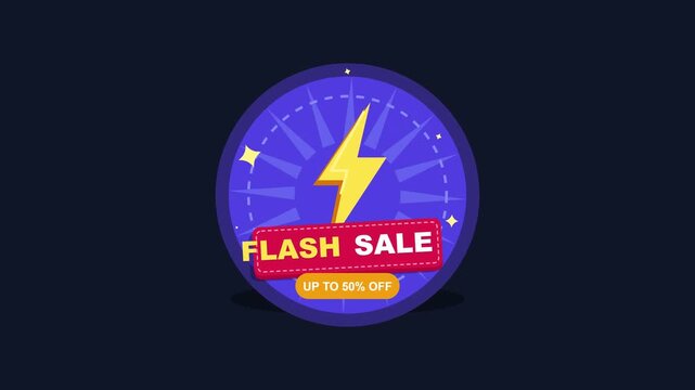 Flash Sale Promotional Badge Design with Lightning Icon for E-commerce Marketing Campaigns and Special Limited Time Discount Offers