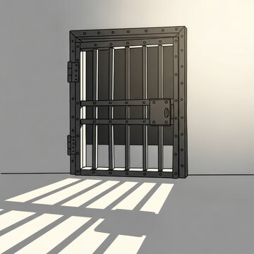 A large metal prison cell door.