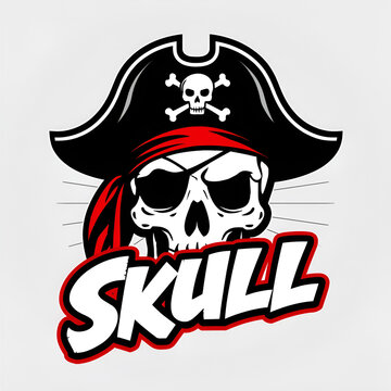 Stylized pirate skull illustration with an eye patch and tricorn hat design.