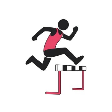 Athlete running over hurdle obstacle.