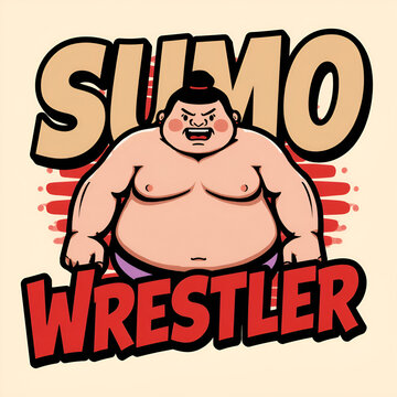 Cartoon illustration of a traditional Japanese sumo wrestler with text label.