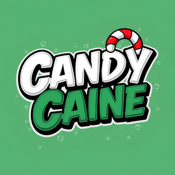 Fun cartoon style typography design featuring the words Candy Caine with a decorative candy cane element.