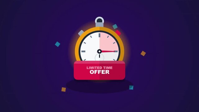 Flat Vector Illustration of a Stopwatch Countdown Timer Representing a Limited Time Offer for Marketing Promotions and Sales Events Campaigns