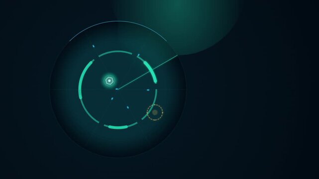 Futuristic cybersecurity radar detects a malicious data packet, activates modular firewall gates and redirects the threat into a quarantine cell in a seamless network protection HUD animation.