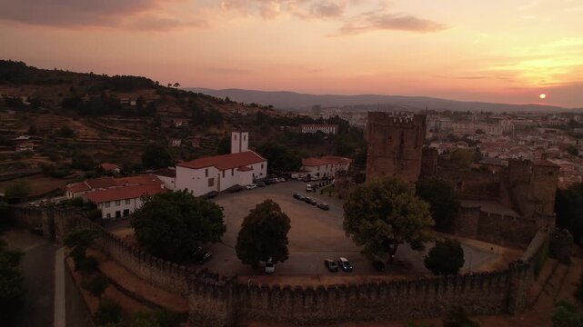 Braganza Cityscape With Historic Castle From Above at Sunse