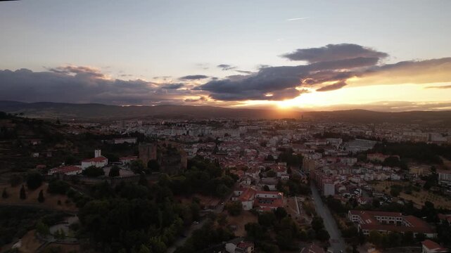 Braganza Cityscape With Historic Castle From Above at Sunse