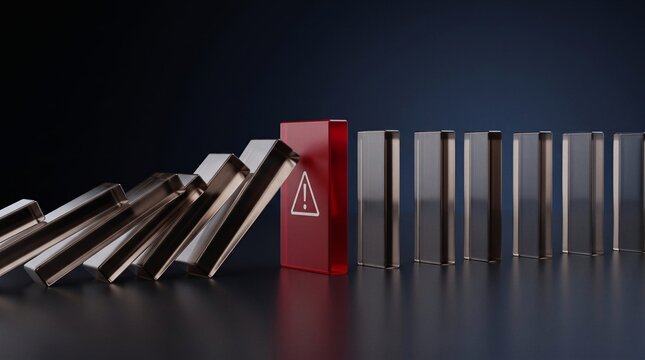 Business Risk Management Concept with Warning Barrier Preventing Domino Effect, Disruption, Crisis, and Operational Failure