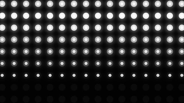 Abstract dotted grid pattern with glowing white lights on black background
