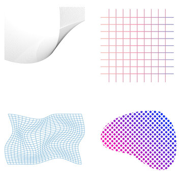 Abstract Design Elements Set &ndash; Paper Curl, Grid, Wireframe Mesh and Gradient Shape