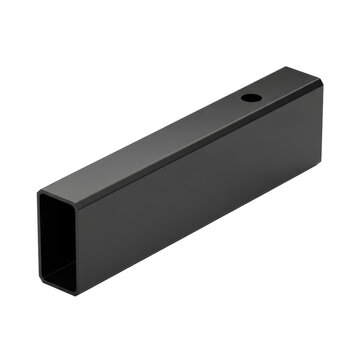elongated jet black polymer cuboid product prototype with sharp geometry and subtle chamfers, isolated against an infinite transparent studio background with copy space, concept of sophisticated