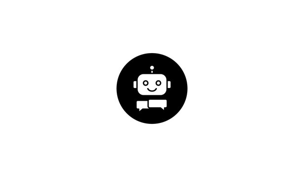 Cute robot avatar icon inside a black circular badge with artificial