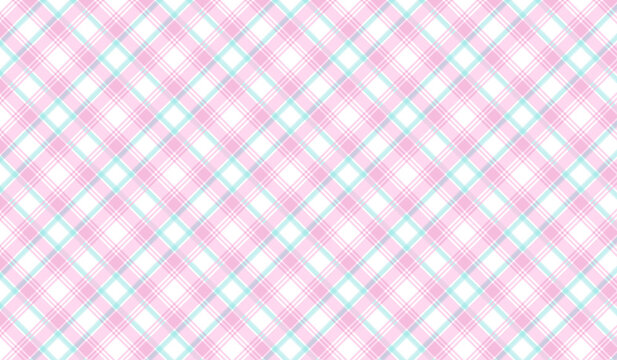 Pink and white diagonal plaid pattern textile background with diagonal