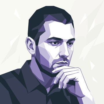 Geometric portrait of a man in thought, polygon art style
