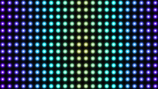 Colorful LED dot matrix screen with glowing blue green and purple light display