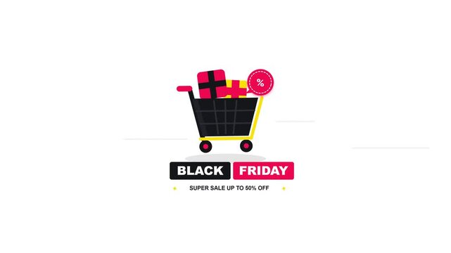 Minimalist shopping cart icon with gift boxes representing a promotional seasonal sale event for retail consumer commerce and marketing campaigns