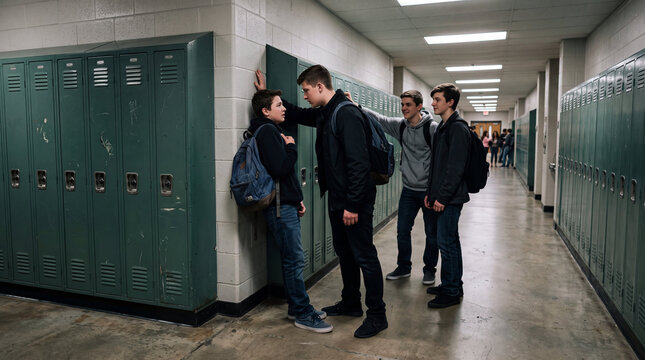 Teen boy cornered near lockers by bullies