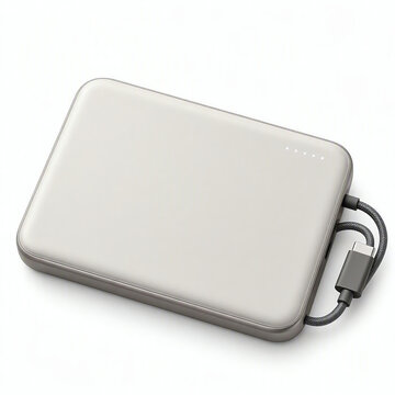 Modern portable external hard drive with usb cable isolated on a clean white background for technology concepts