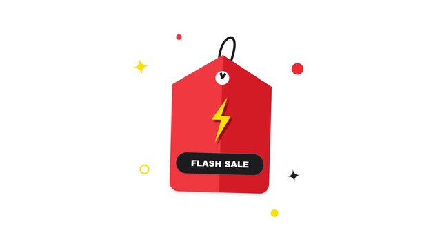A vibrant red flash sale price tag vector icon featuring a lightning bolt symbol for digital marketing promotions and limited time commerce events