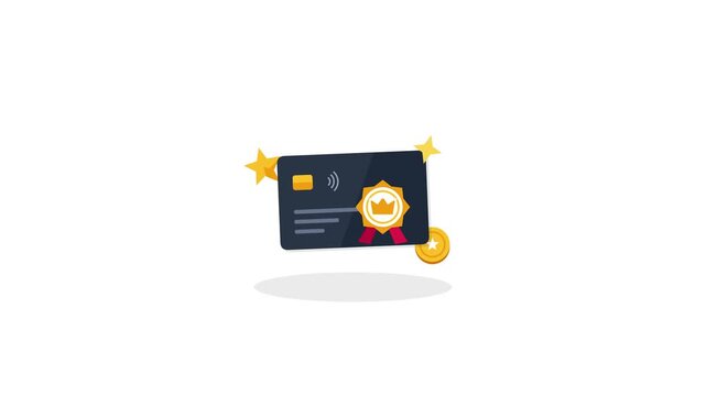 A premium dark credit card with a gold crown medal emblem and decorative sparkling stars floating for an exclusive banking rewards experience