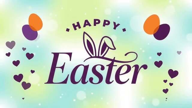 Happy Easter Animated Greeting Card with Bunny Ears and Eggs