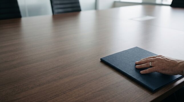 合意できない会議を終えてプレゼン資料を閉じる会社員の手