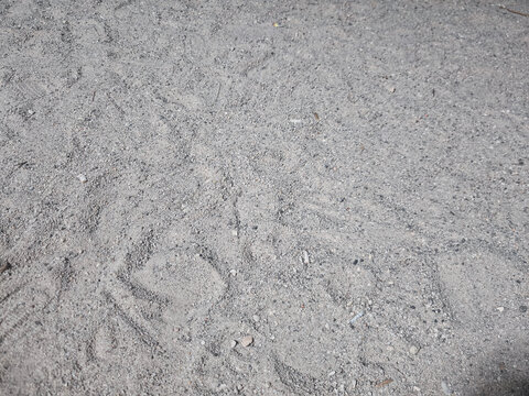 a rough, dry grey sand and dirt surface with faint footprint impressions, providing a natural granular texture for commercial architectural backgrounds and 3D rendering.