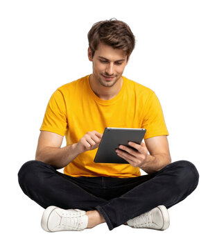 PNG Man using tablet technology comfortably.