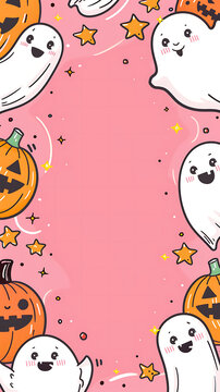 Vertical Pastel Pink Kawaii Halloween Border with Vast Central Copy Space for Mobile Instagram Story Template