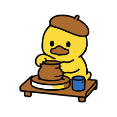 Obraz premium Cute cartoon chicken illustration with a funny expression, simple shapes, bold black outline, clean design, adorable character, and white background.