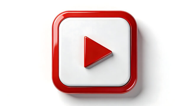 Red glossy YouTube play button icon on white background