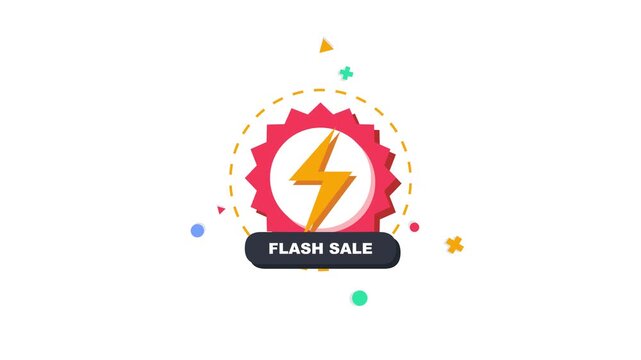 Animated Flash Sale Graphic Badge Featuring A Vibrant Yellow Lightning Bolt Icon For Limited Time Promotional Offers And Retail Shopping Marketing Events