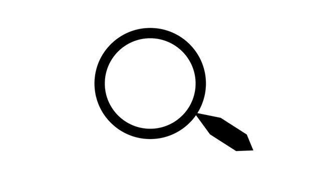 black Magnify glass search icon animation on a white background.