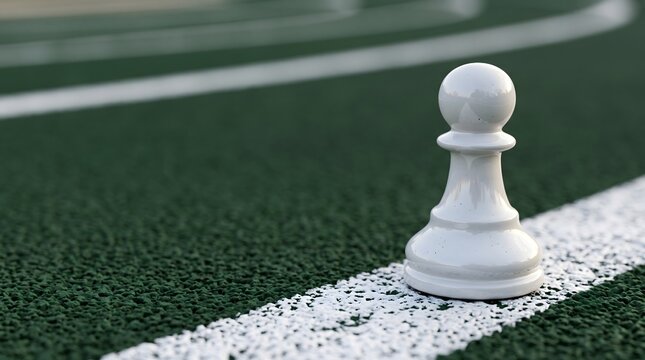 Macro White Chess Pawn On Textured Green Running Track