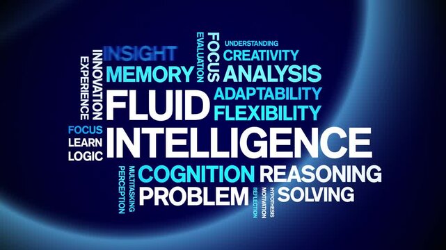 Fluid intelligence animated word cloud-text design animation tag kinetic typography seamless loop.