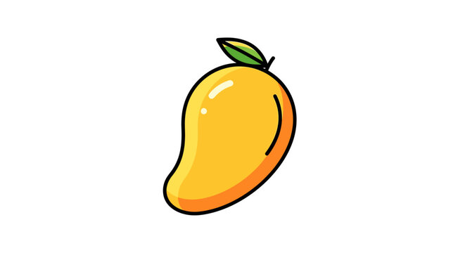 A simple vector illustration of a ripe yellow mango fruit with a green leaf.