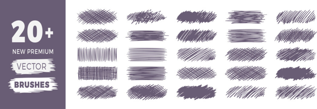 Set of hand drawn pencil sketch texture brushes and scribble strokes for graphic design projects