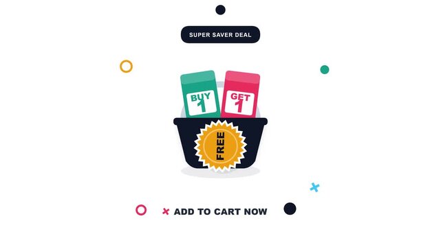 Super Saver Deal Concept Featuring Buy One Get One Free Offer Within a Shopping Basket Illustration