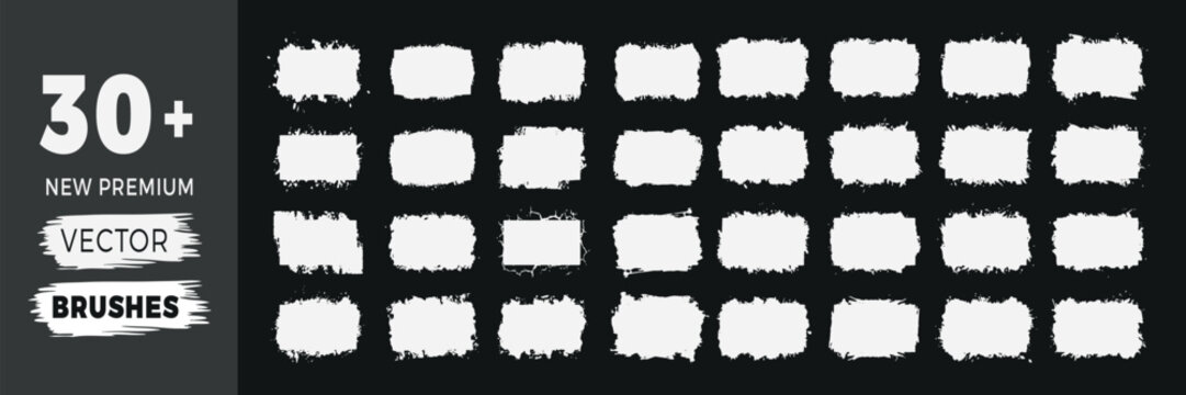 Set of thirty grunge paint brush strokes for graphic design and artistic backgrounds
