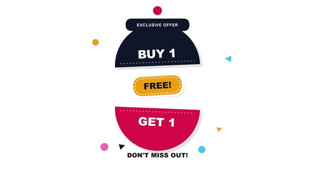 Promotional Buy One Get One Free Graphic Design Featuring Dynamic Geometric Shapes And Bold Typography For Retail Marketing Campaigns And Sales Events