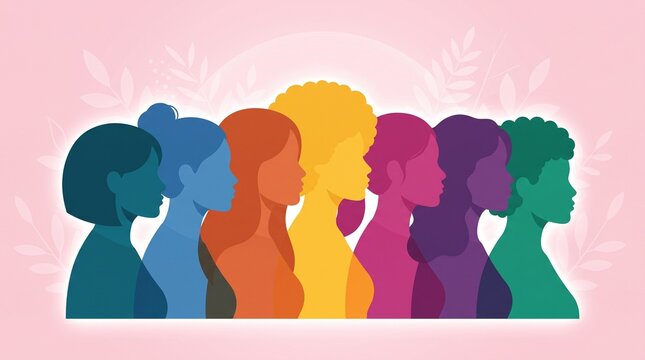 Diverse women silhouettes standing together in colorful unity