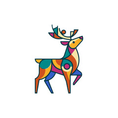 Obraz premium Capture the essence of modern wildlife with this clean, minimalist vector illustration of a stag. Featuring sharp geometric shapes and a warm autumnal color palette, this versatile graphic is perfect 