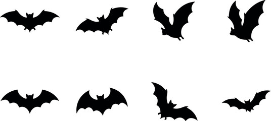Fototapeta premium Halloween bat silhouette vector collection with flying vampire bats isolated on white background