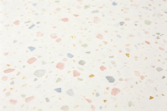 Abstract Terrazzo Texture, Warm White Base with Colorful Stone Chips
