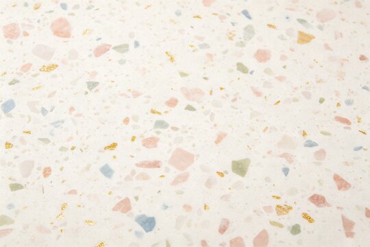 Abstract Terrazzo Texture, Warm White Base with Colorful Stone Chips
