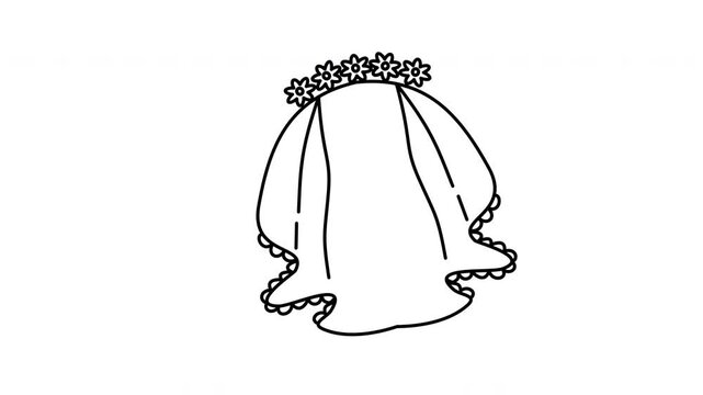 floral bridal wedding veil line art