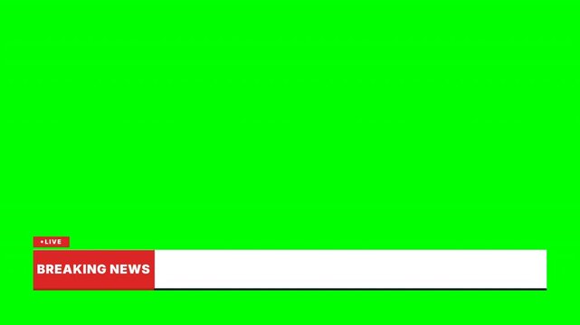 Breaking news lower third graphic with red and white banner over a flat green screen background for easy chroma key editing