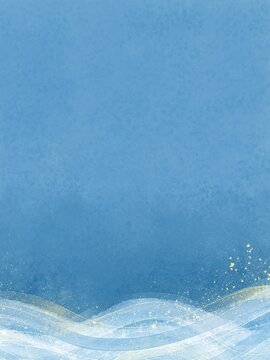 さわやかな青の波 手描きイラスト背景 縦長ポスター チラシ