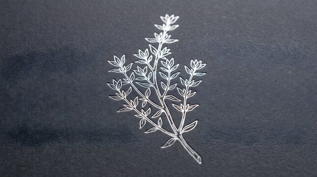 Foil Blocking Technique Herb Sprig Illustration Wellness Metallic Line