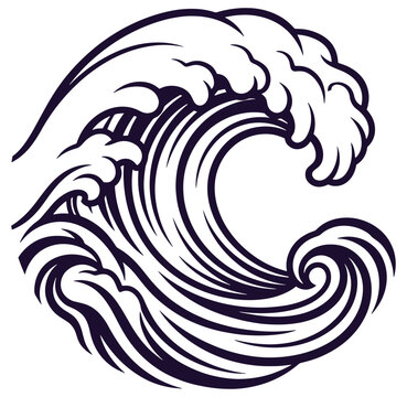 Stylized illustration of a crashing ocean wave in a dynamic motion